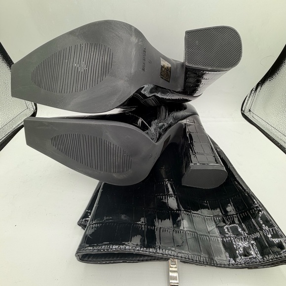 Princess Polly Black Croc Patent Knee High Boots Square Toe Block Heel Size 6 - Picture 7 of 9